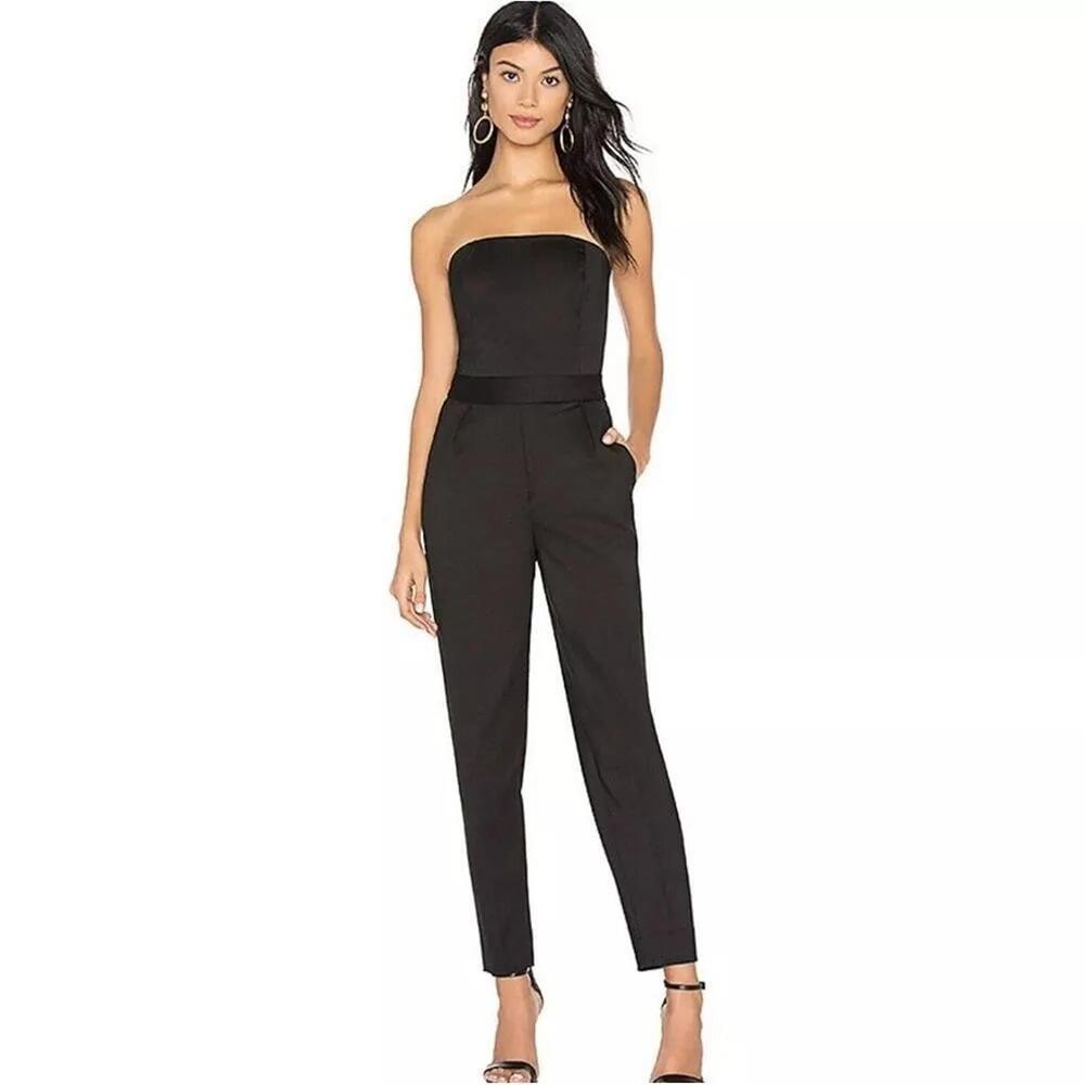 Theory Jumpsuit Womens Black City Tux Wool Strapless Tube Straight Stretch Sz 8